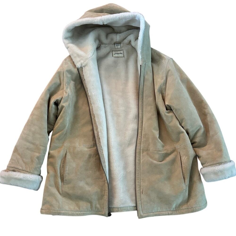 Vintage Y2K St Johns Bay Suede Zip Up Coat Womens Sz XL Beige Faux Fur Shearling